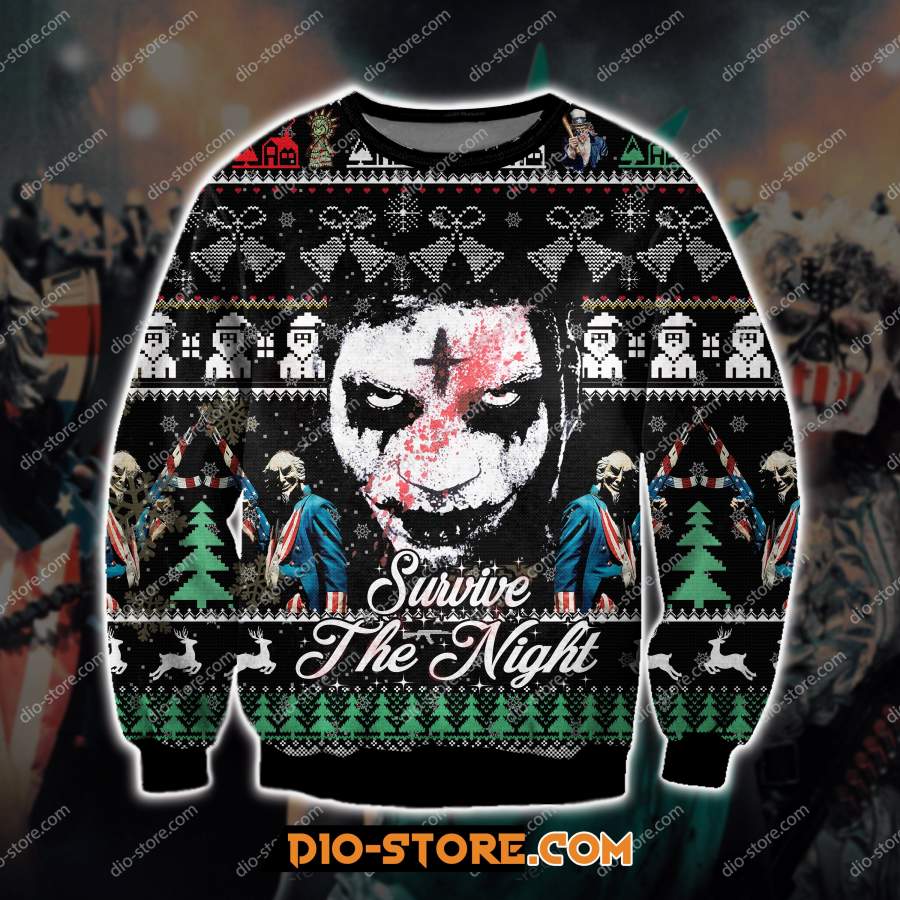 3D ALL OVER PRINT THE PURGE SERIES HORROR FILM UGLY CHRISTMAS SWEATER