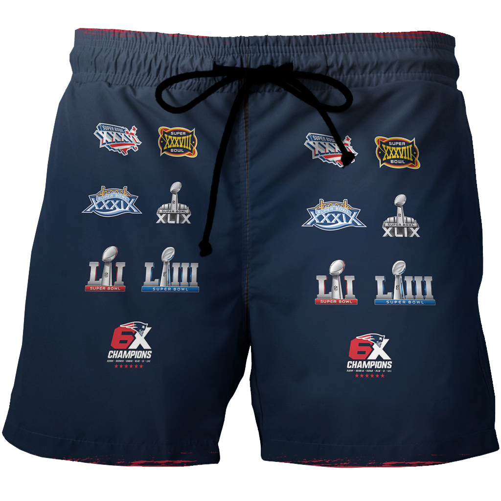 New England Patriots 6X Champions 3D All Over Print Summer Beach Hawaiian Short