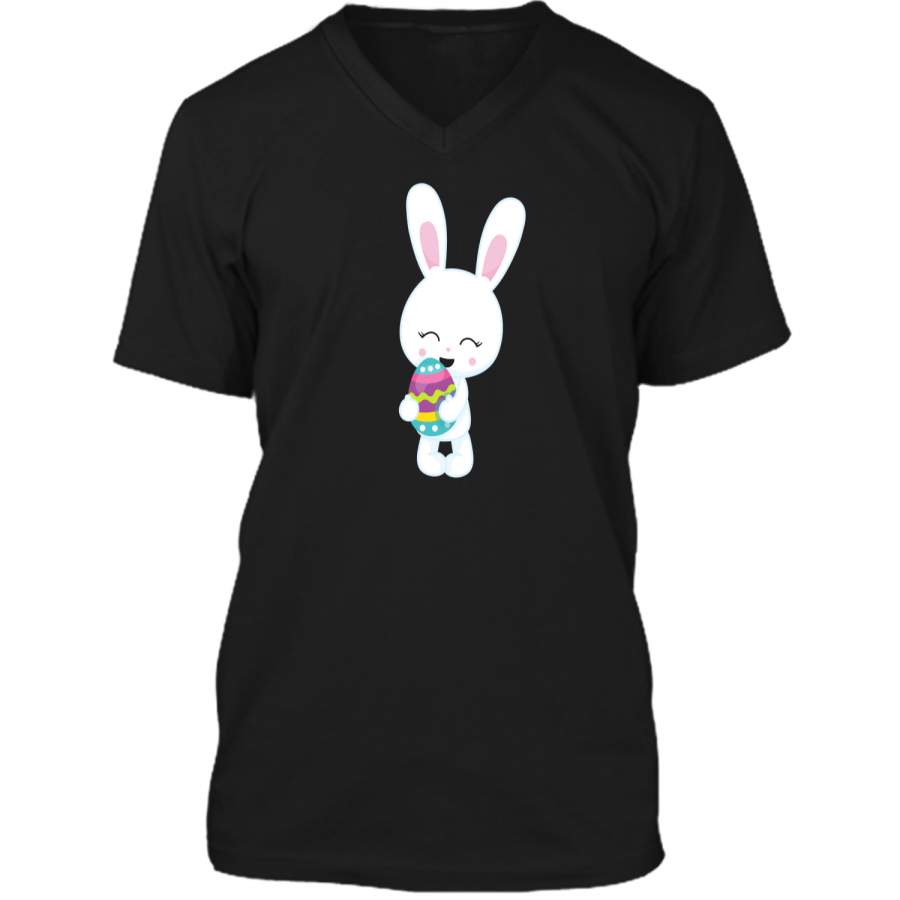 Cute Easter Bunny Graphic T-Shirt Mens Printed V-Neck T