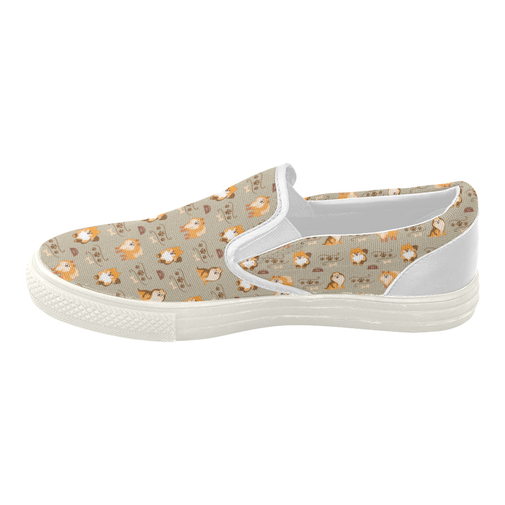 Pomeranian Pattern White Women’s Slip-on Canvas Shoes