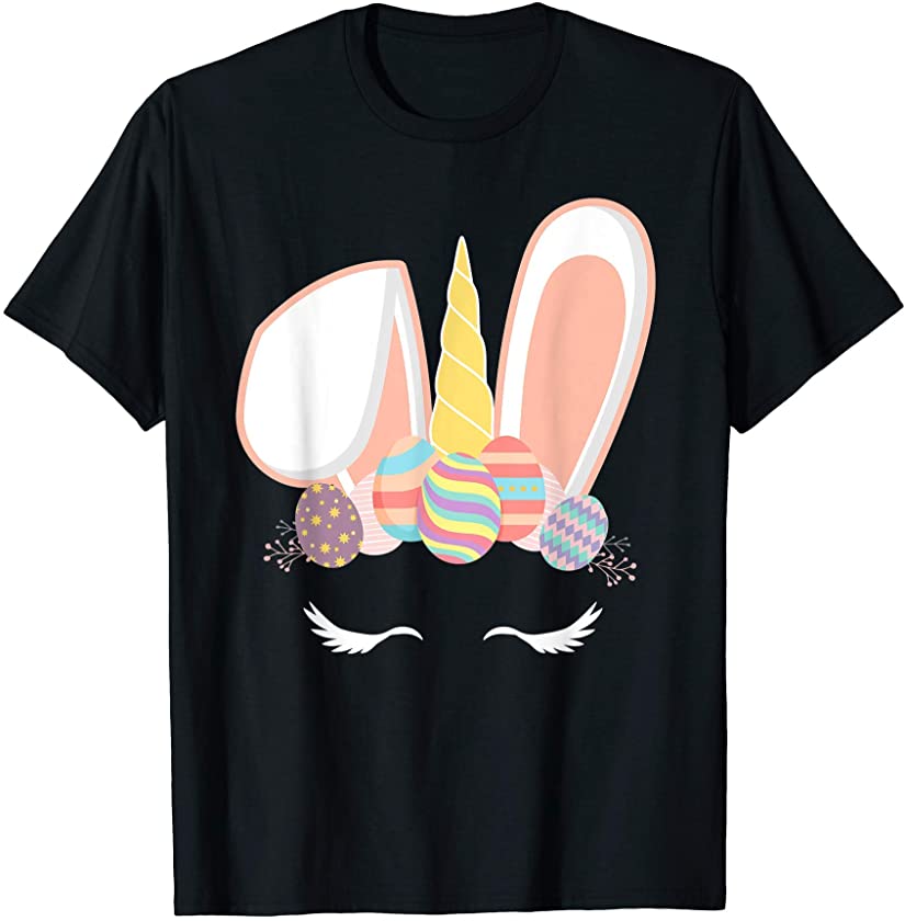 Cute Kawaii Pastel Easter Bunny Unicorn Horn Easter Eggs T-Shirt