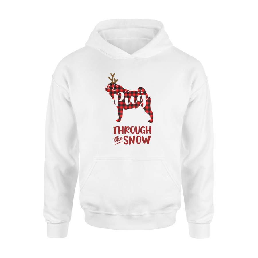 Through The Snow Christmas Pug Red Plaid Hoodie