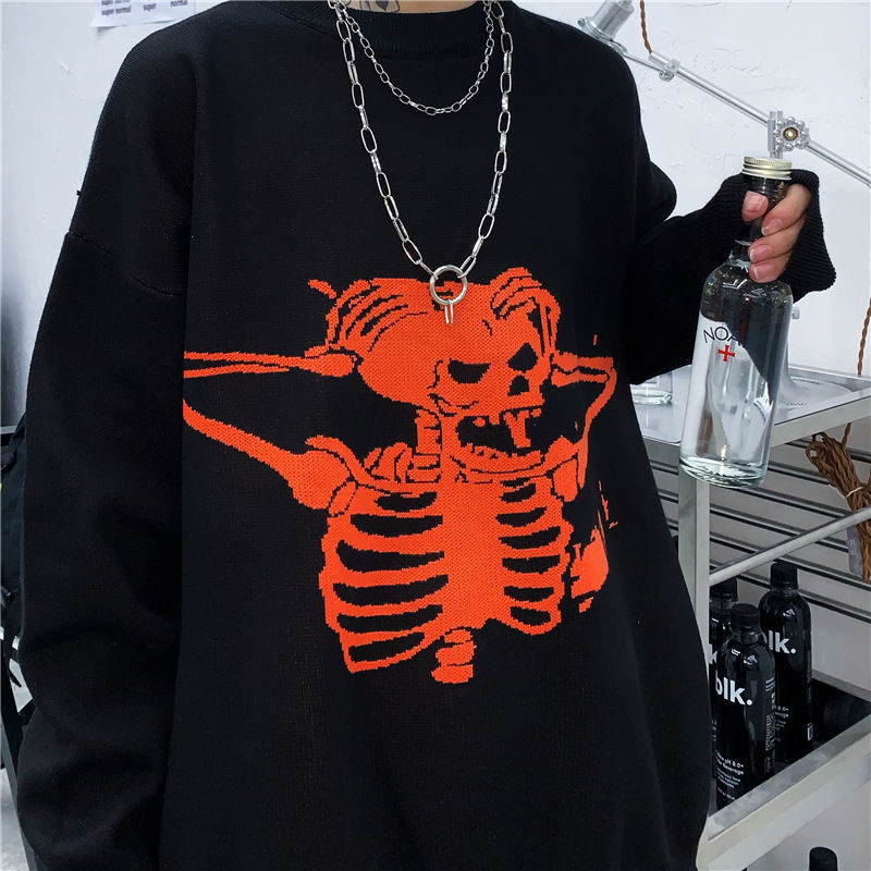 Sweater 2021 autumn and winter men and women the same knitted sweater jacket skull jacquard loose casual pullover top pattern alx