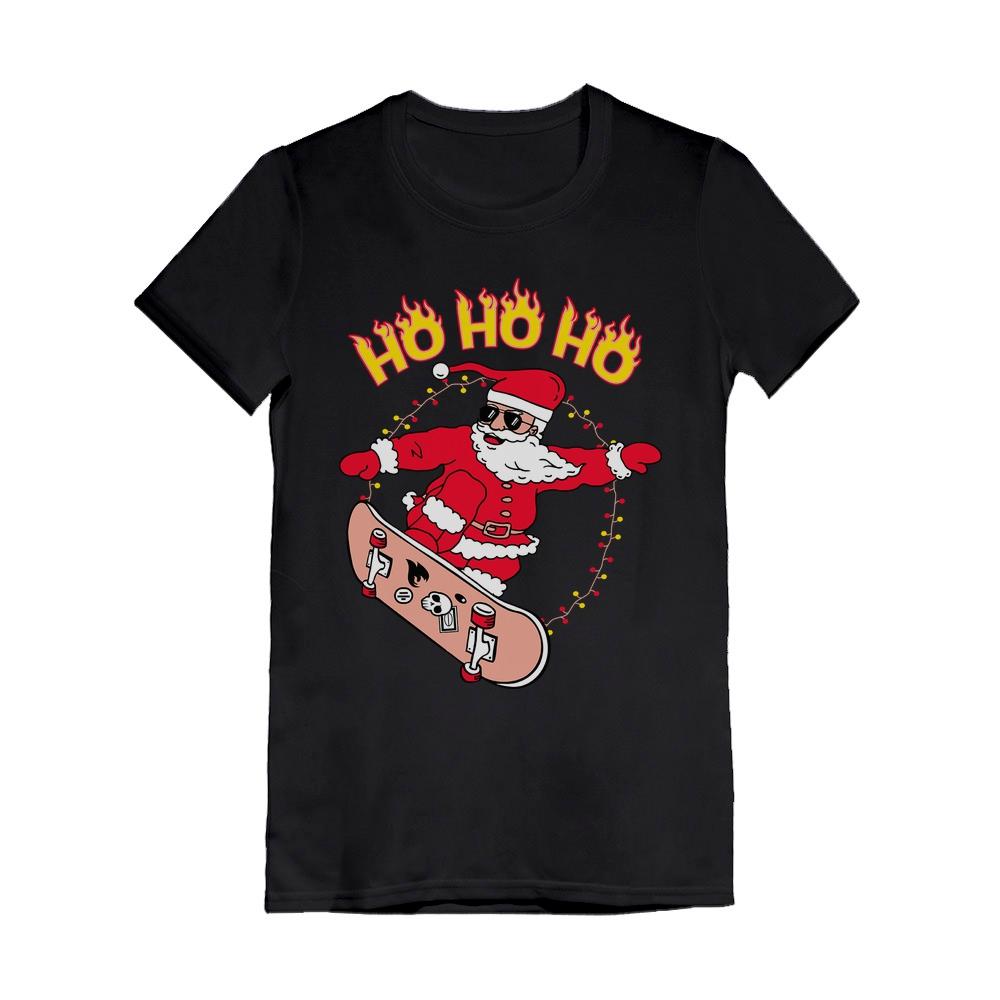 Skateboarding Santa Ho Ho Ho Ugly Christmas Youth Kids Girls’ Fitted T-Shirt