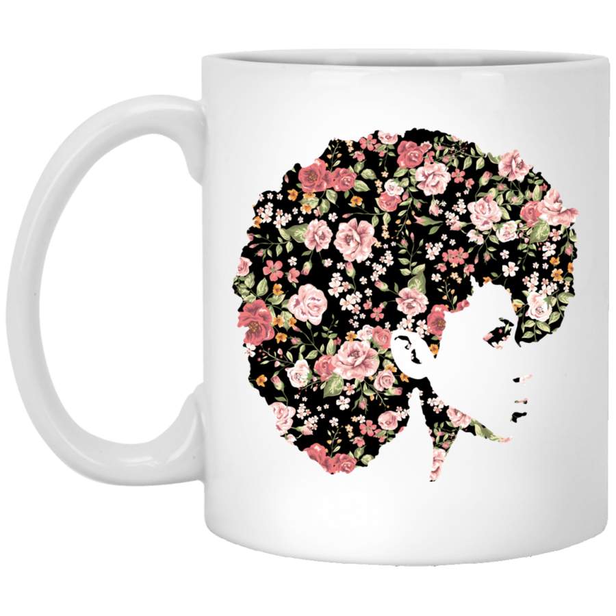 African American Coffee Mug Black Girl With Flowers Hair 11oz – 15oz White Mug