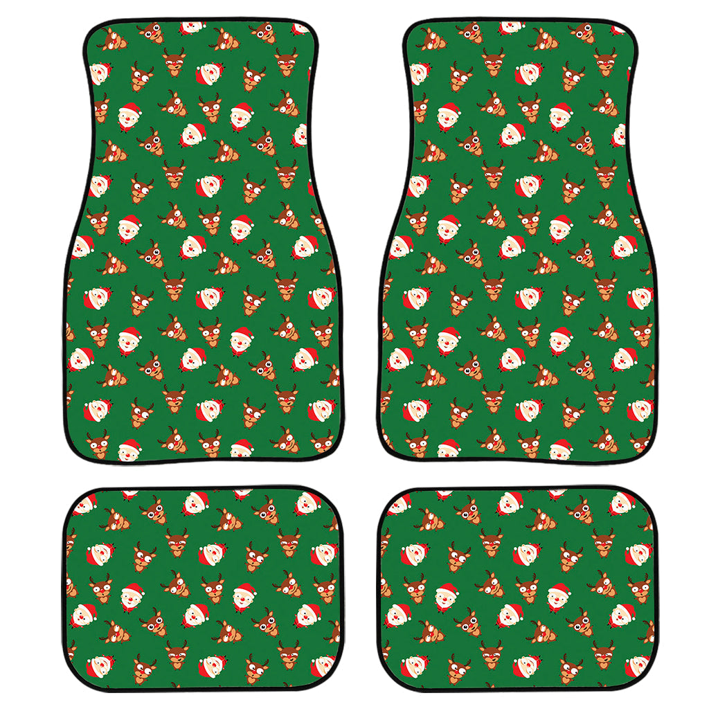 Santa Claus And Reindeer Emoji Print Front And Back Car Floor Mats, Front Car Mat