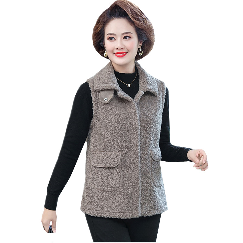 UHYTGF Womens Warm Vest Lamb Cashmere Autumn Winter Waistcoat Jacket Female Solid Color Wild Casual 5XL Big Size Tops Coat 1321 alx