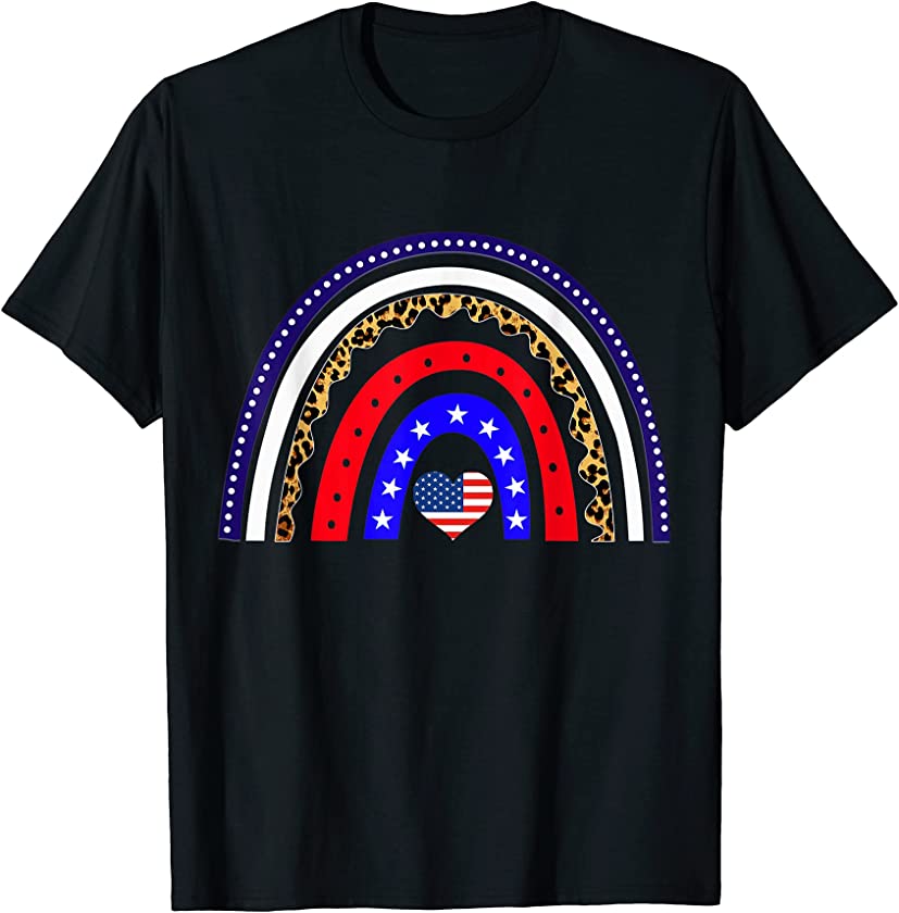 American Rainbow Flag Leopard 4th Of July Independence T-Shirt