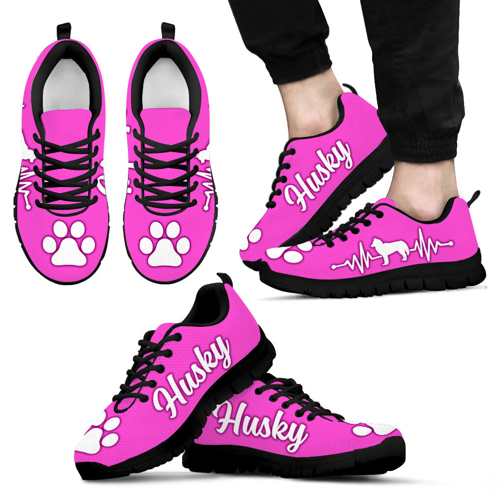 Husky Dog Lover Shoes White Heartbeat Sneaker Walking Shoes – Best Shoes For Dog Lover, Best Gift For Dog Mom