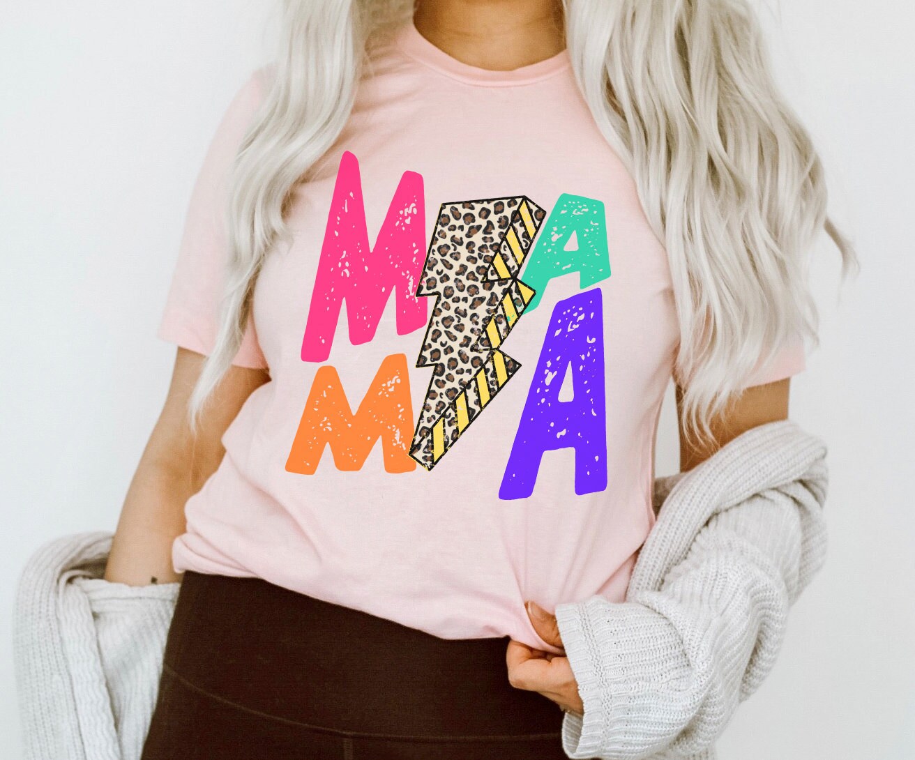 Mama Shirt – Mama Leopard Distressed Print Tee – Mother’s Day Gift – Mama Lightning Bolt TShirt- Mom Birthday Gift- 90’s Mom Shirt – Leopard
