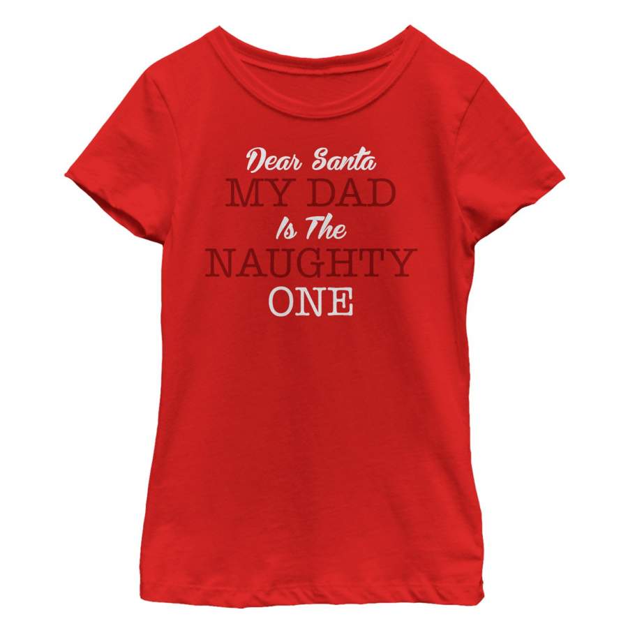 Lost Gods Girl’s Christmas Dad is Naughty  T Shirt