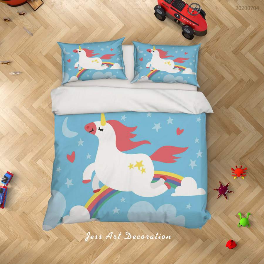 3D Blue Rainbow Unicorn Quilt Cover Set Bedding Set Duvet Cover Pillowcases SF201