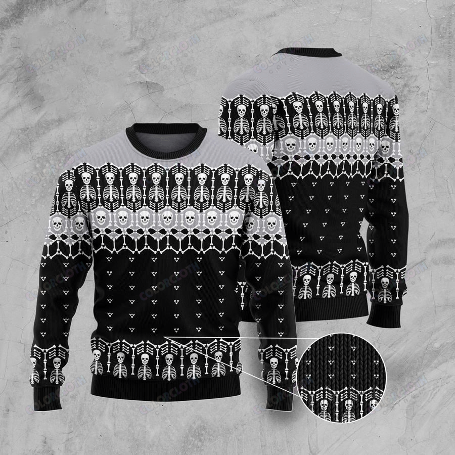 Black And White Skeleton Ugly Christmas Wool Sweater