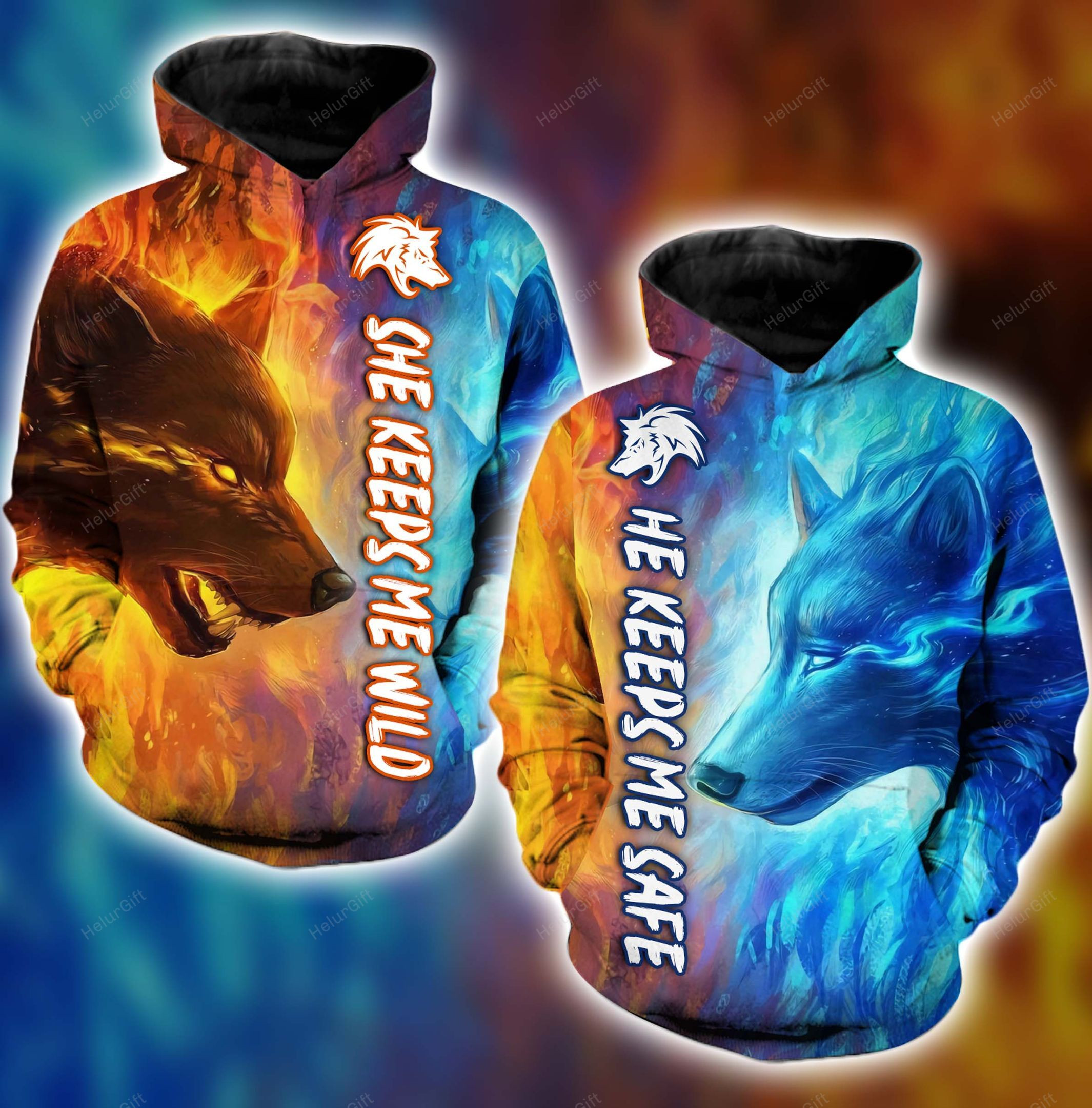 Wolf Water Fire Couple Hoodie Set Pan3Dset0119