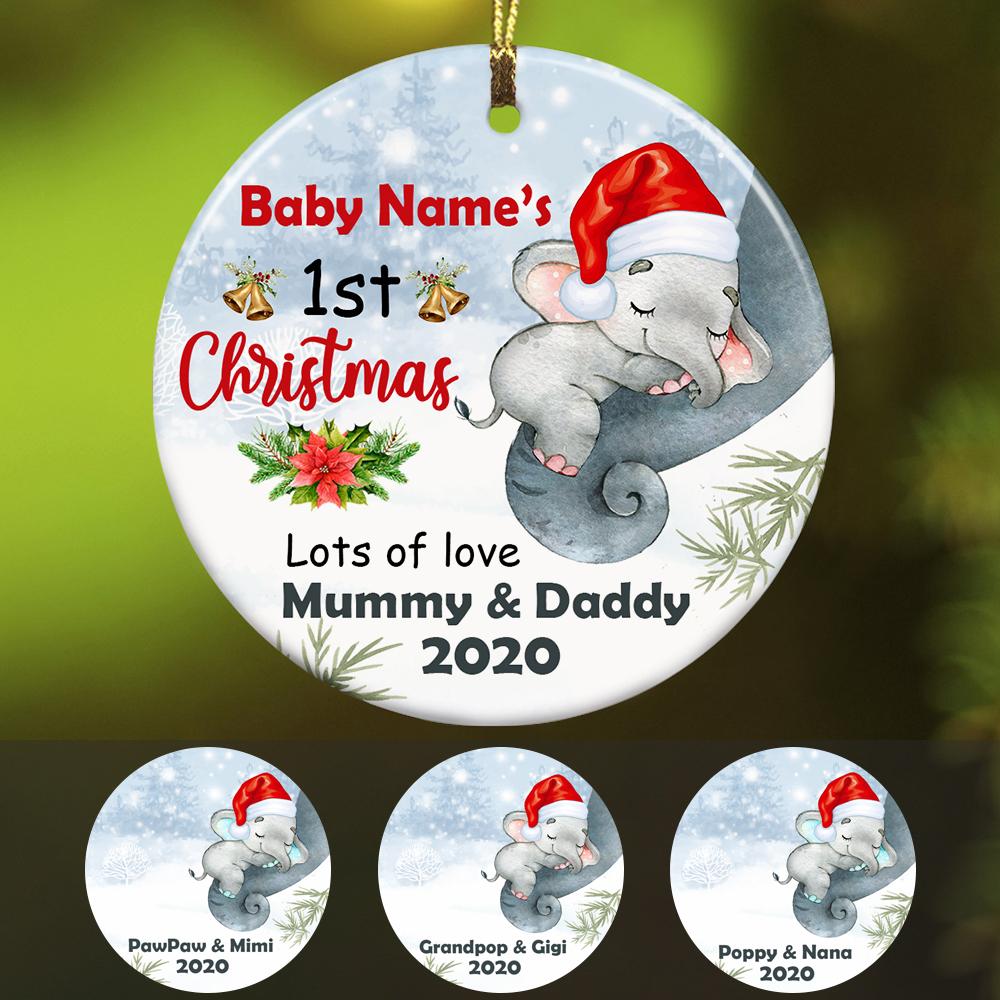 Personalized Baby Elephant First Christmas  Ornament Ob73 95O34