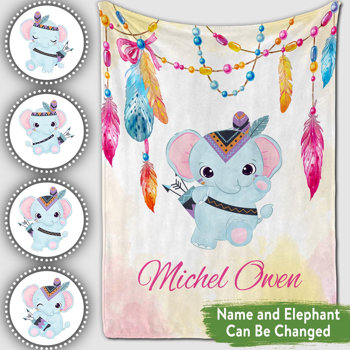 Personalized Baby Blankets With Name, Elephant Baby Blanket White Color For Boy And Girl Baby