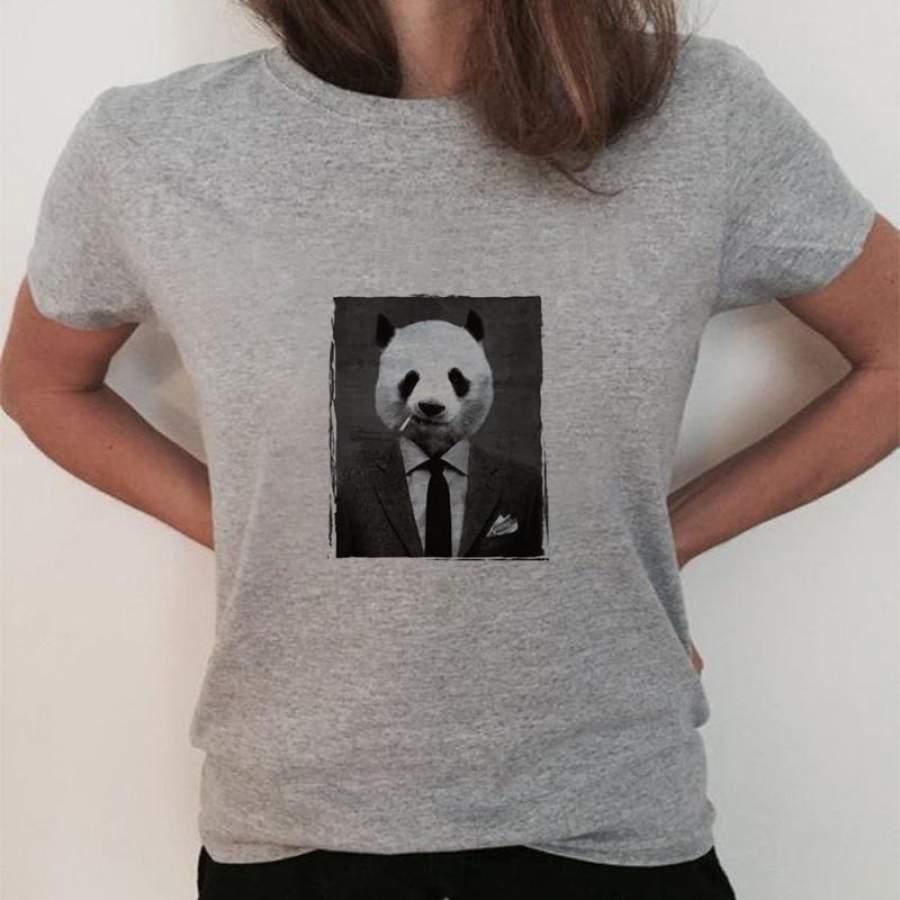 Summer Women’S Graphic T-Shirt Panda Suit Gray T-Shirt Casual Ladies Top