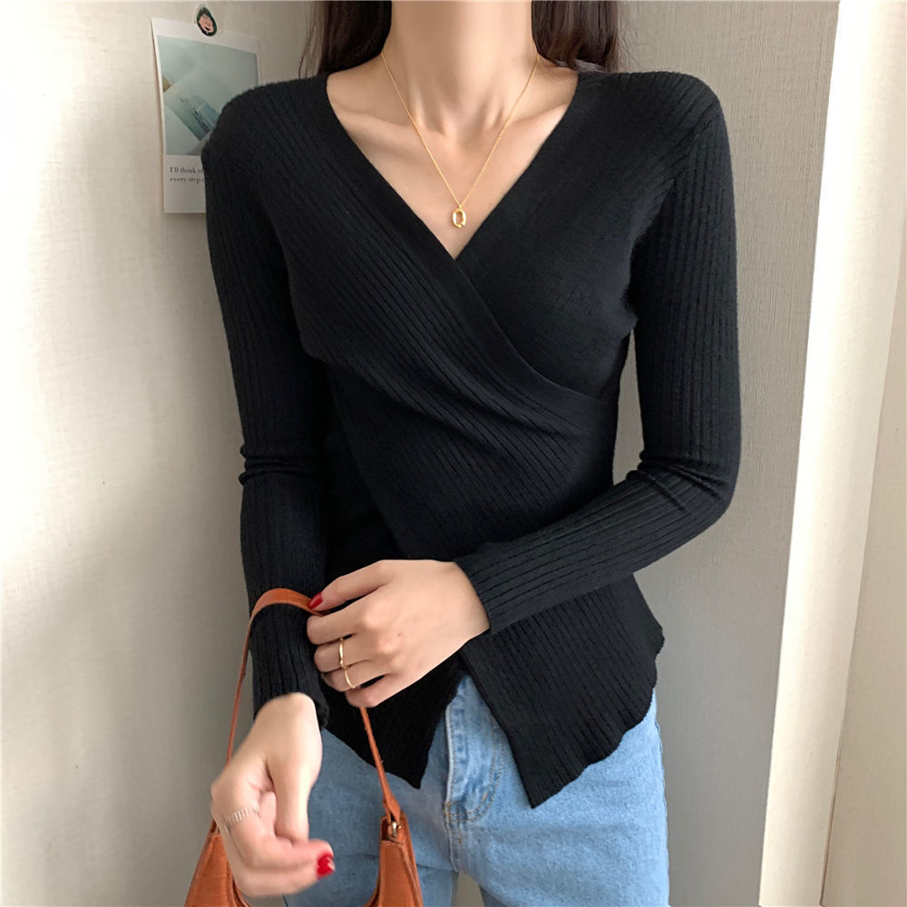 2022 New Spring Summer Fashion Women Clothes V Collar Full Sleeves Elastic High Waist Sexy Pullover Womens Winter Sweaters alx