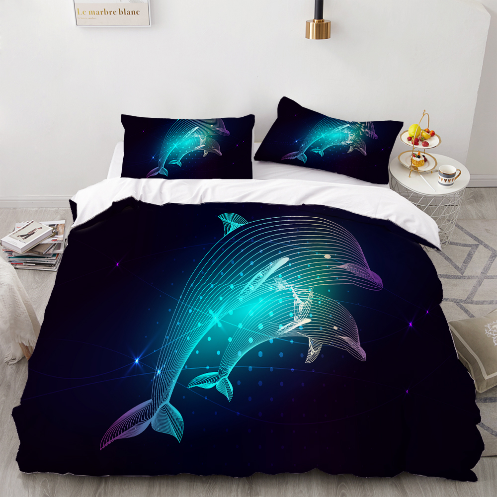 Dolphin Bedding 3D Printing Pieces Set Cartoon Bed Cover Single Double Duvet Covercute Cover Set Beds Cartoon Bedding