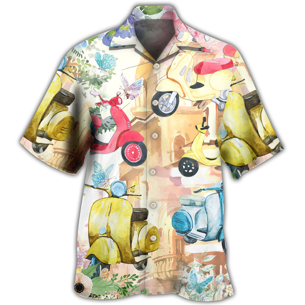 Scooter And Flowers Watercolor Art Hawaii Shirt Ha62695