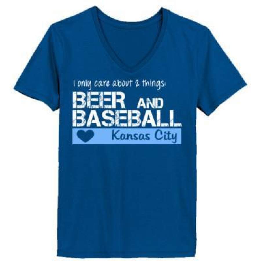 AGR Kansas City Royals I Only Care About 2 Things Beer And Baseball – Ladies’ V-Neck T-Shirt