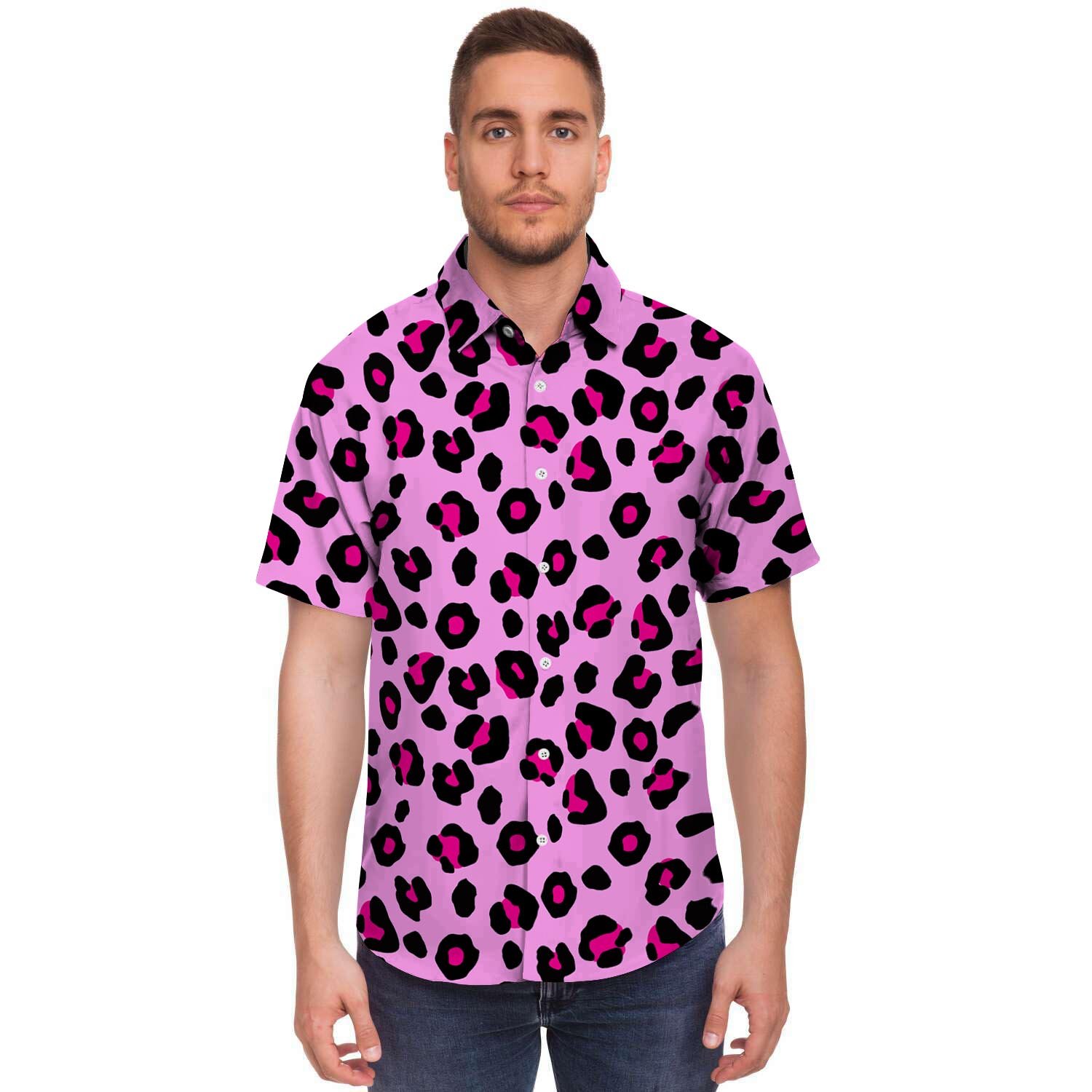 Pink Leopard Men’S Short Sleeve Shirt