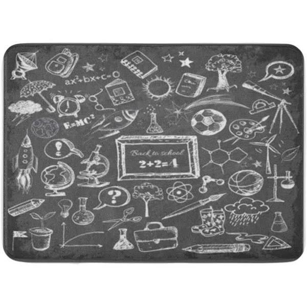 Kdagr Chalkboard Back To School Big Doodles On Blackboard Classroom Doormat Floor Rug Bath Mat