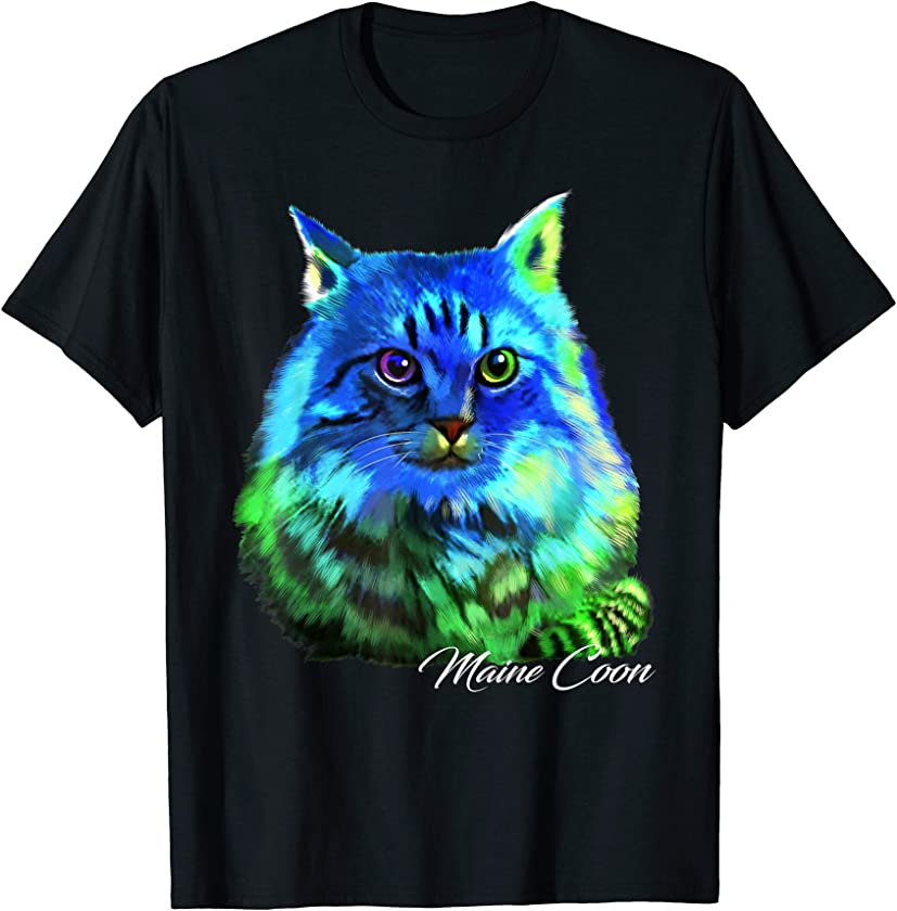 Colorful Maine Coon Cat Funny Kitties Kitten Lover Owner Tee T-Shirt