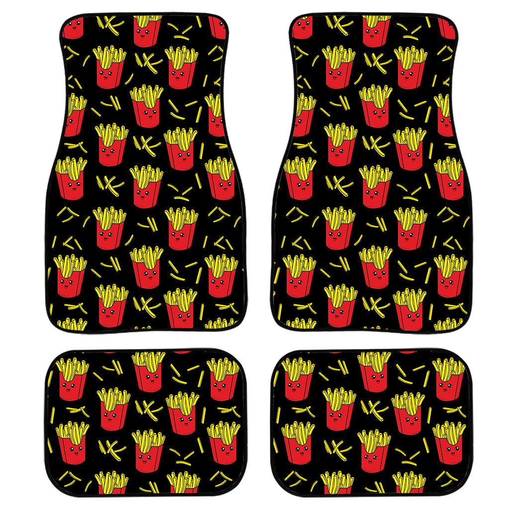 Cartoon French Fries Pattern Print Front And Back Car Floor Mats, Front Car Mat