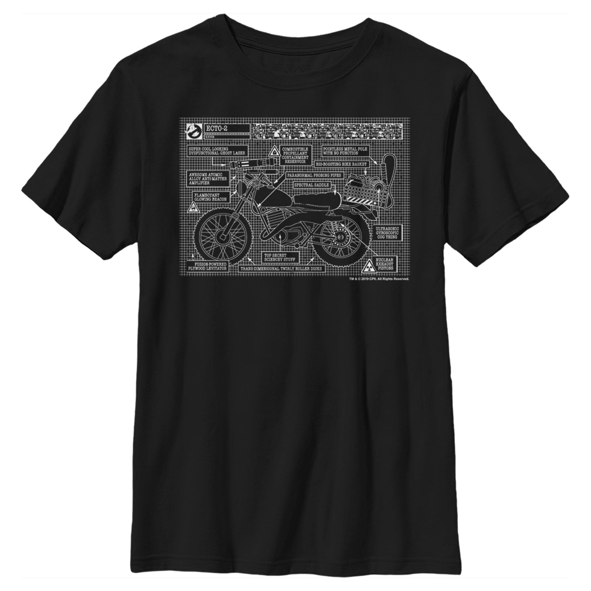 Boy’S Ghostbusters Ecto-2 Black Blueprint T-Shirt