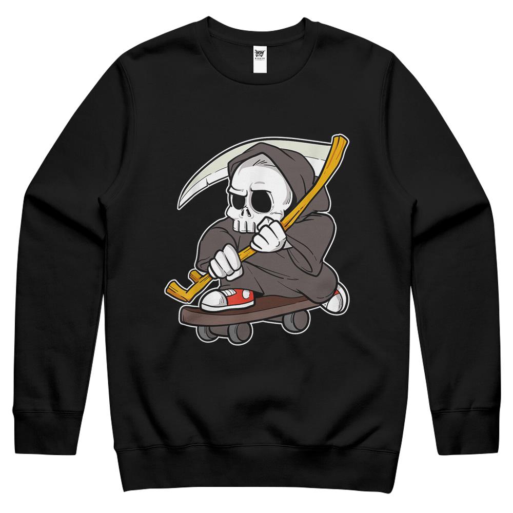 Funny Grim Reaper Skater Skate Or Die Skating Skull Skeleton Crewneck Sweatshirt