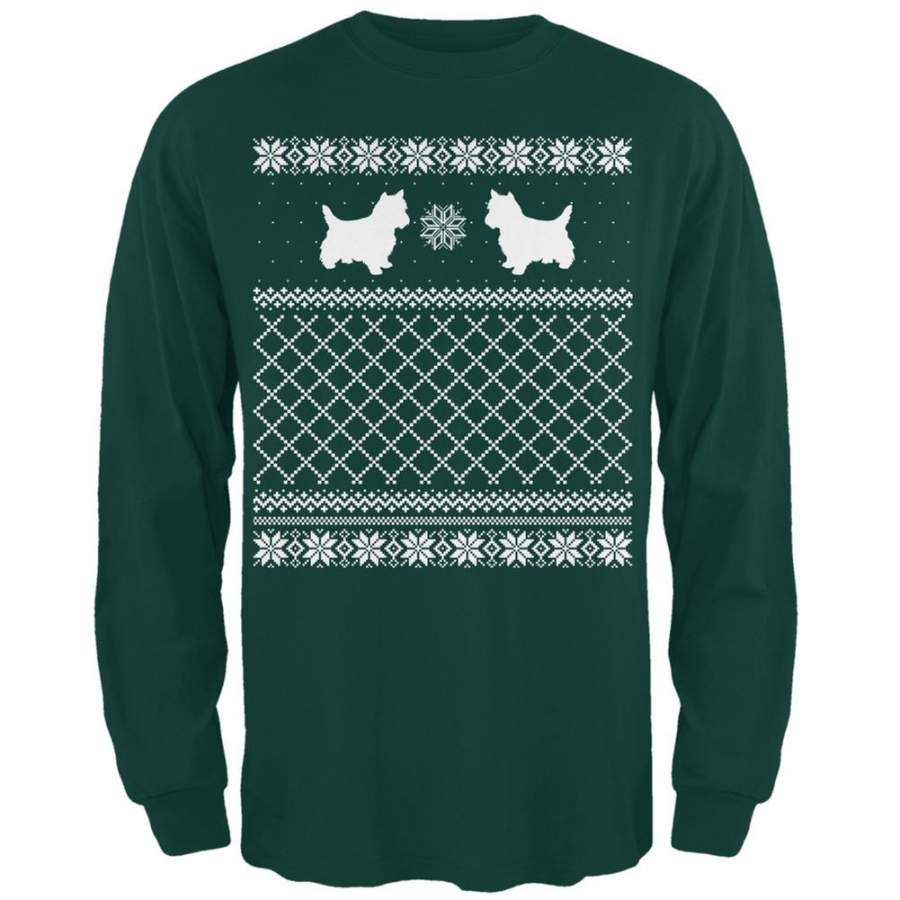 Yorkie Ugly Christmas Sweater Forest Adult Long Sleeve T-Shirt