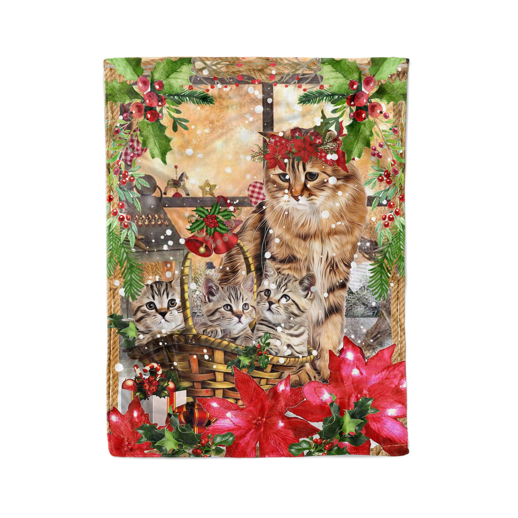 Cat and kittens holly night –  Fleece Blanket, gift for cat lovers, christmas gift