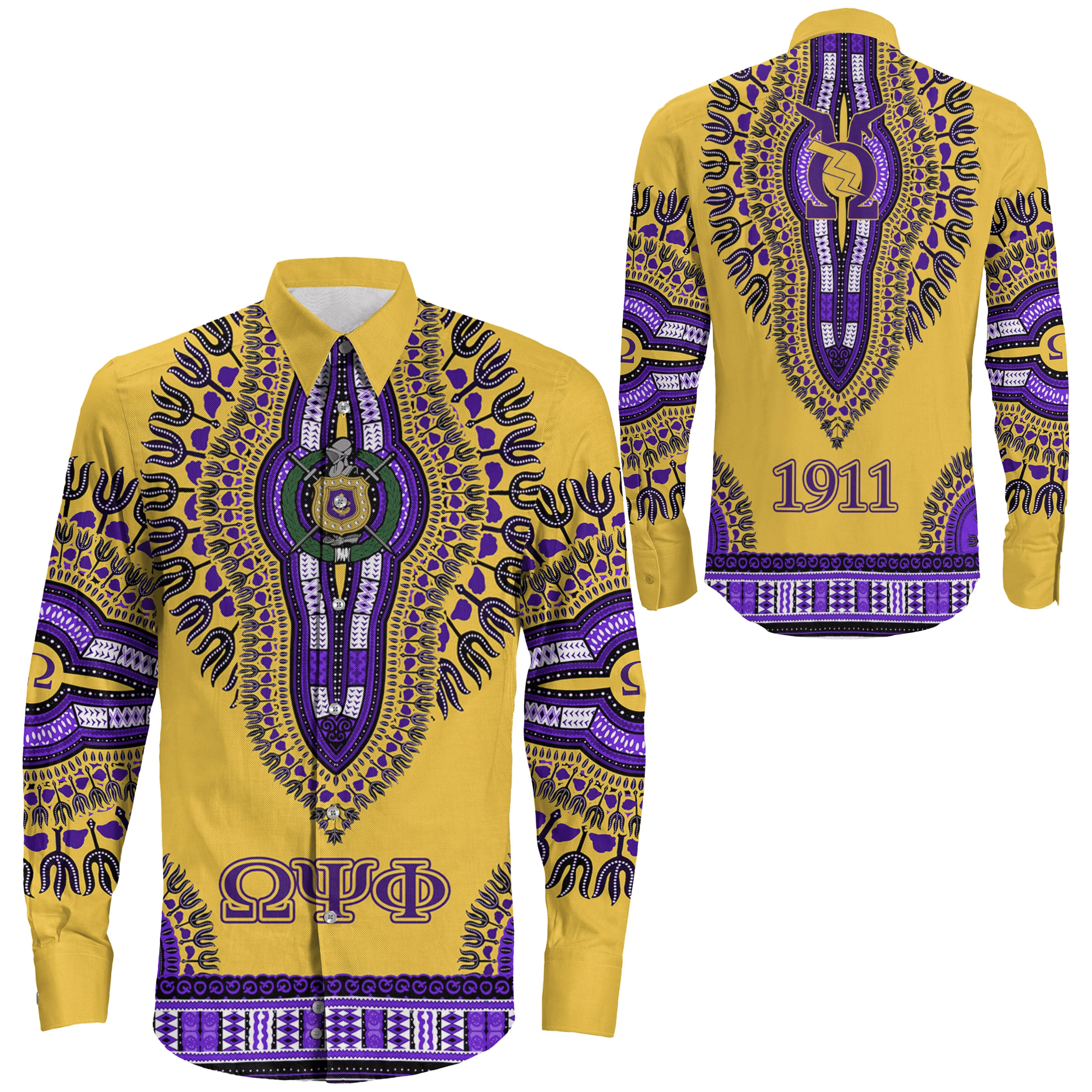 Africa Zone Shirt – Omega Psi Phi Dashiki Long Sleeve Button Shirt A31