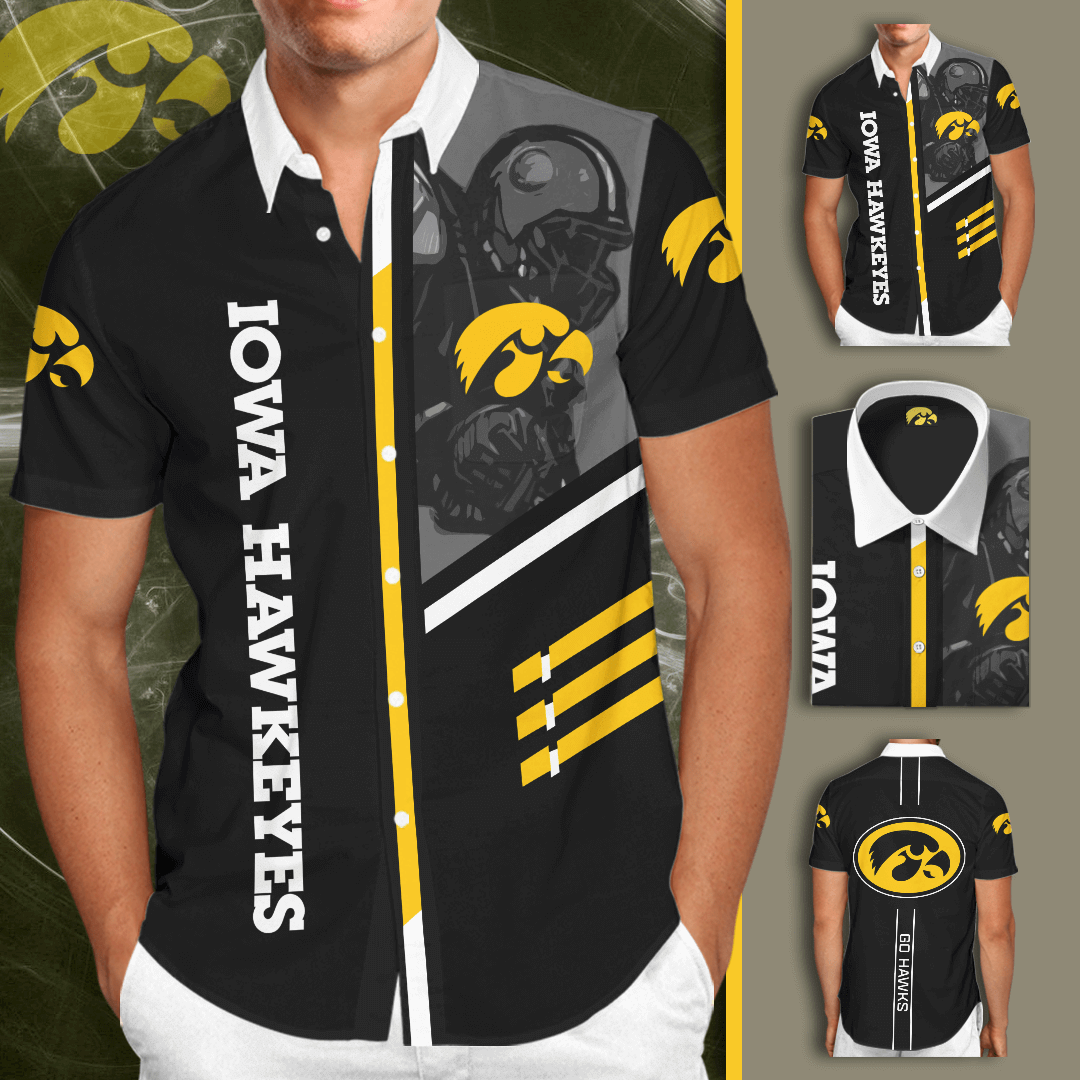 Iowa Hawkeyes Football Team All Over Print 3D Hawaiian Shirt-Black - Iebacademy Shop