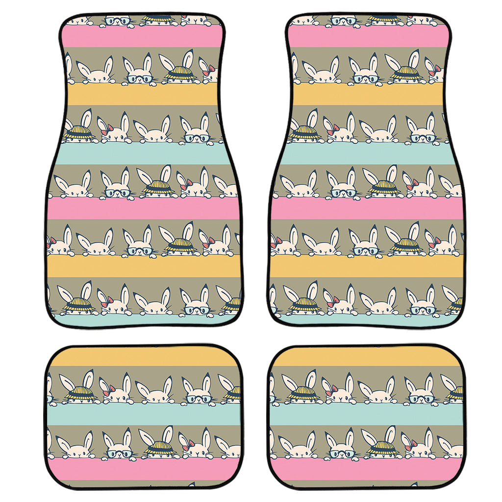 Cartoon Rabbit Pattern Print Front And Back Car Floor Mats, Front Car Mat