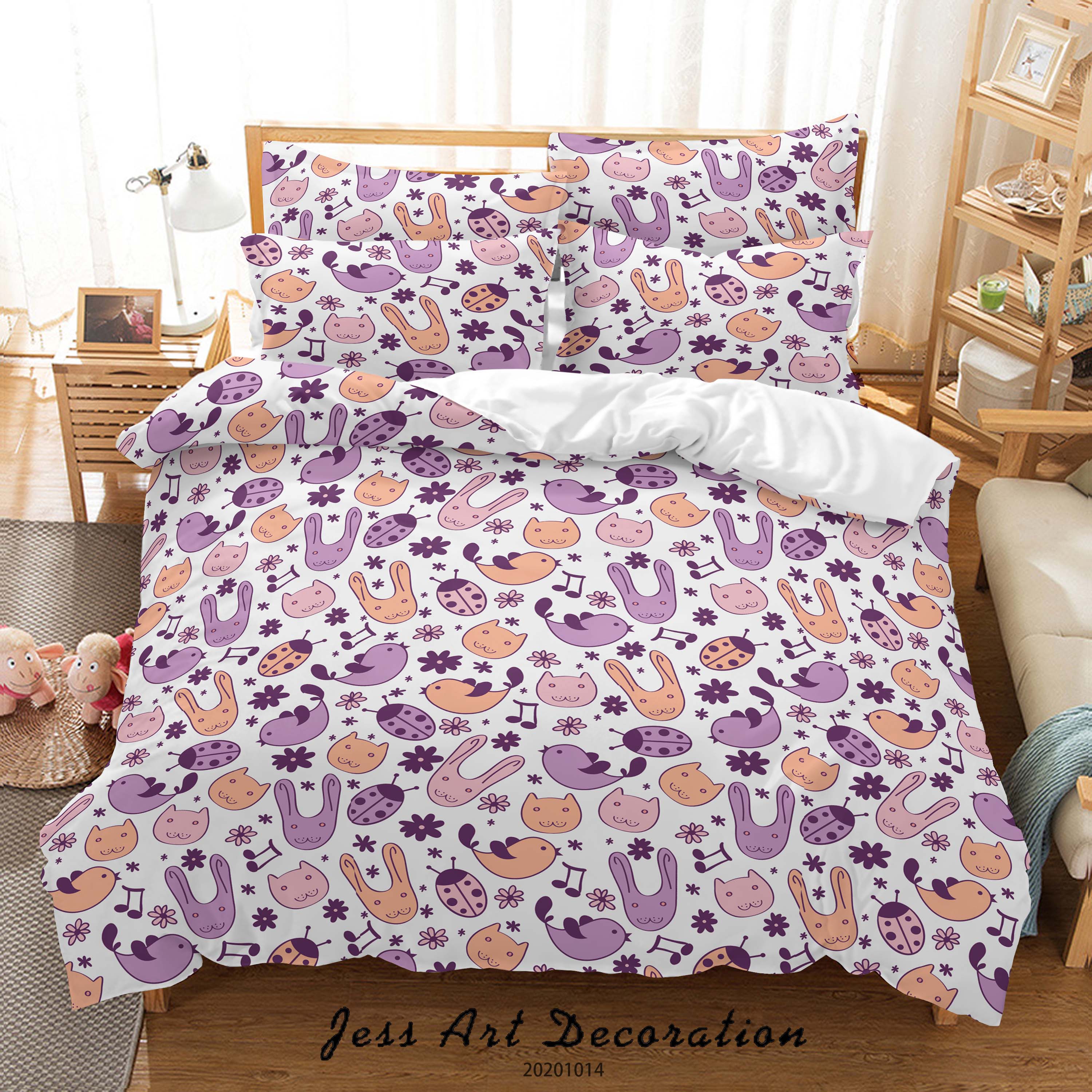 3D Cartoon Animal Birds Rabbits Pattern Quilt Cover Set Bedding Set Duvet Cover Pillowcases Wj 9696