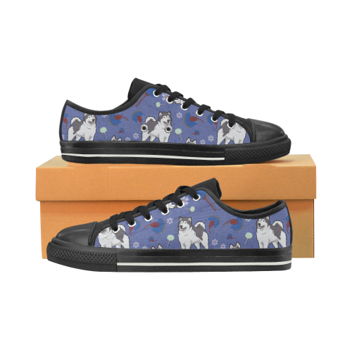 Alaskan Malamute Flower Black Canvas Women’s Shoes/Large Size (Model 018)