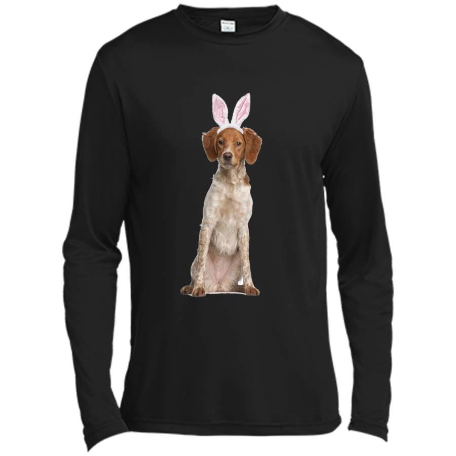 Brittany Wearing Easter Bunny Ears Dog T-Shirt Long Sleeve Moisture Absorbing Shirt