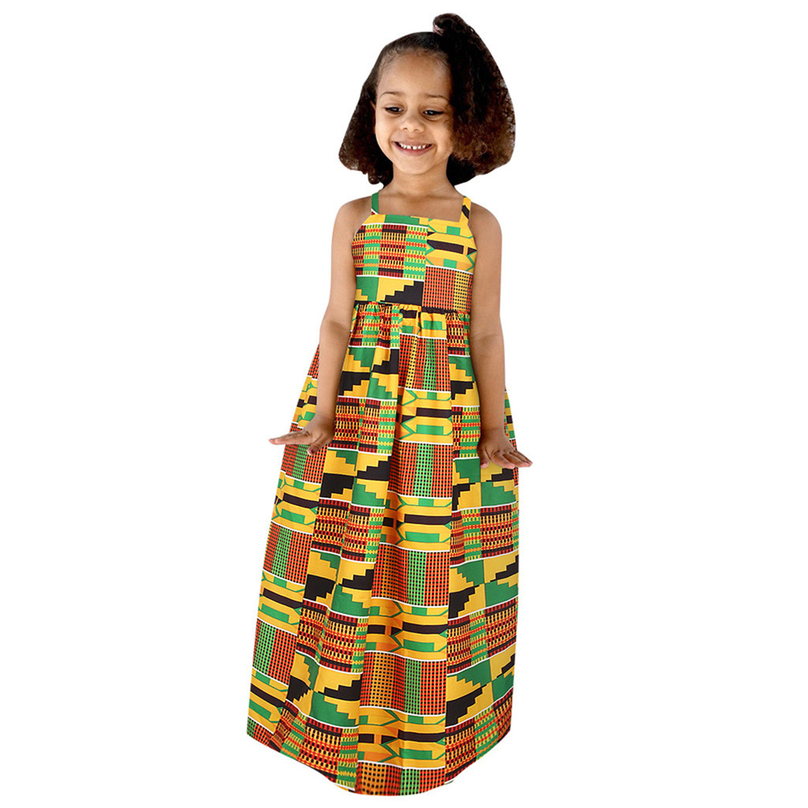 Girls Clothes Kids Baby Girls African Dashiki Traditional Style Sleeveless Strap Dress Ankara Princess Backless Dresses Outfits alx