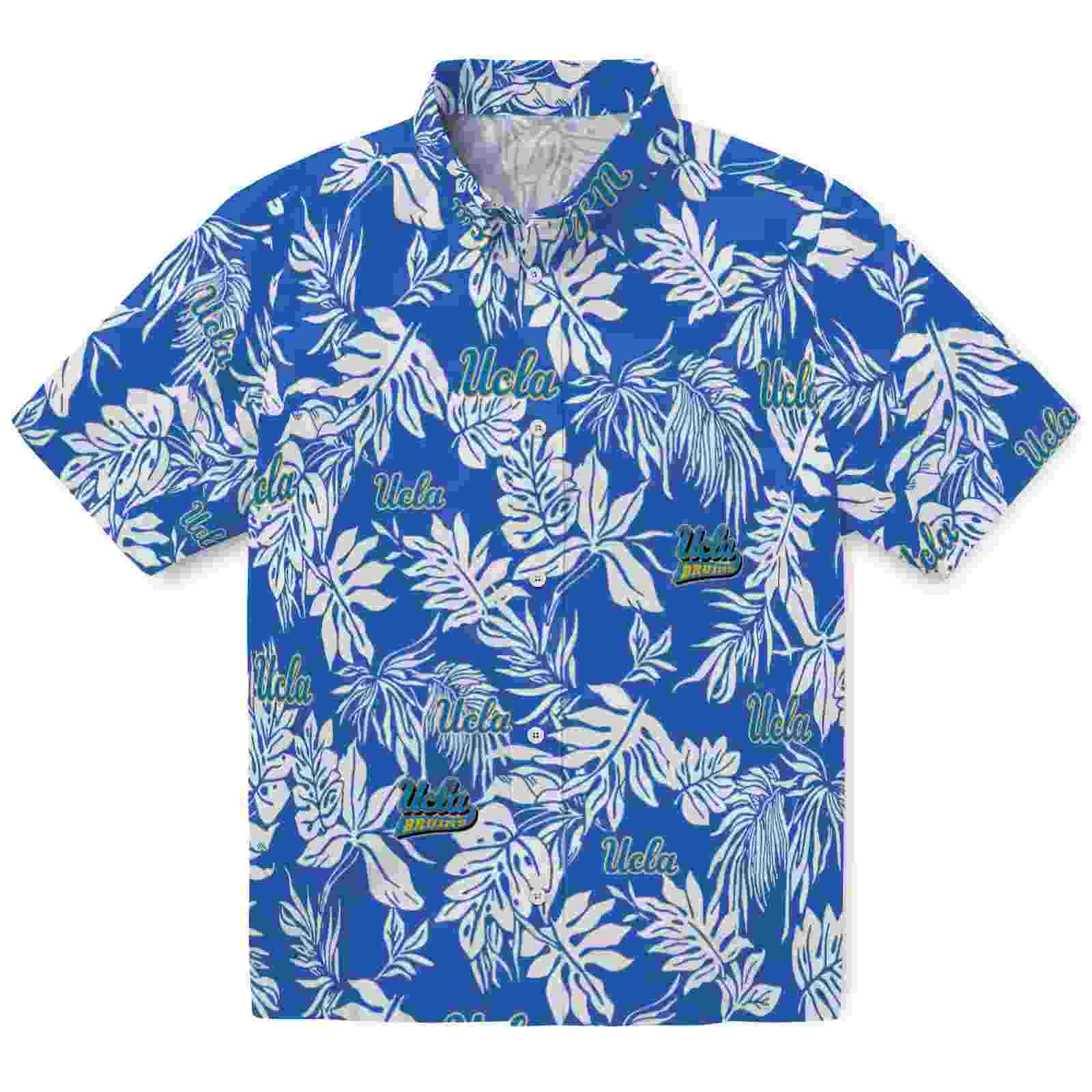 Ucla Bruins Tropical Leaf Blue White Hawaiian Shirt