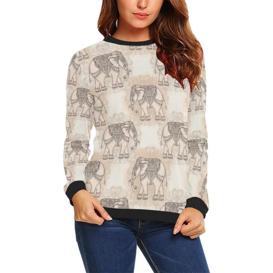 Indian Tribal Elephant Print Women Crewneck Sweatshirt