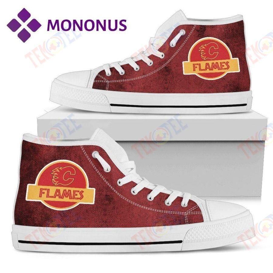 Mens Womens Jurassic Park Calgary Flames High Top Shoes Whitemen And Women Nice And Comfortable TDT358