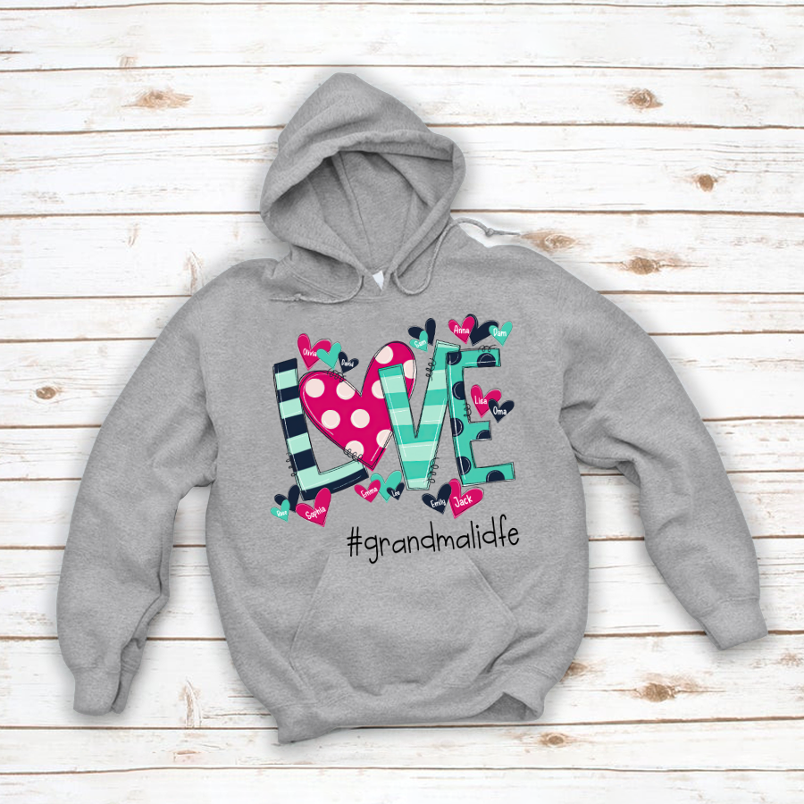 Valentines Love Grandma Custom Names Hoodie