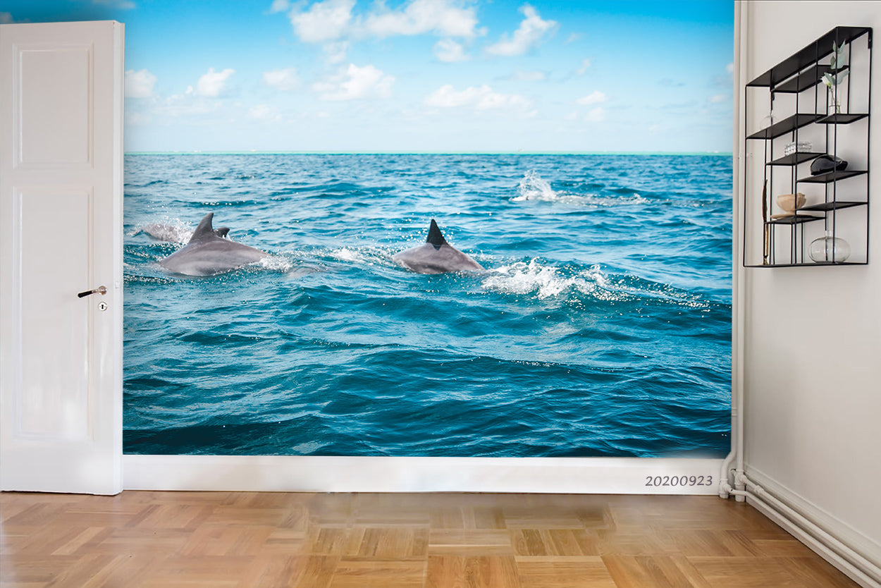 3D Sea Dolphin Cloud Wall Mural Wallpaper Wj 3122