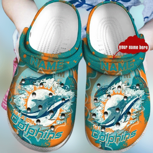 Miami Dolphins In Green Pattern Custom Name Crocs Crocband Clog Comfortable Water Shoes