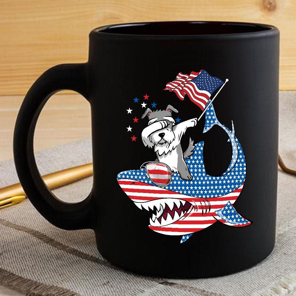 Dabbing Schnauzer Rides Shark Coffee Mug Father’s Day Mother’s Day Independence Day Gift Idea BPS290