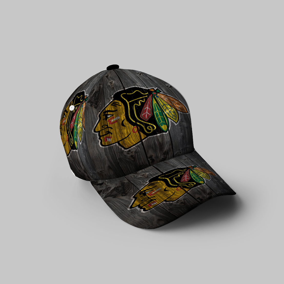 Chicago Blackhawks Emblem Wood 3D Printing Baseball Cap Classic Hat