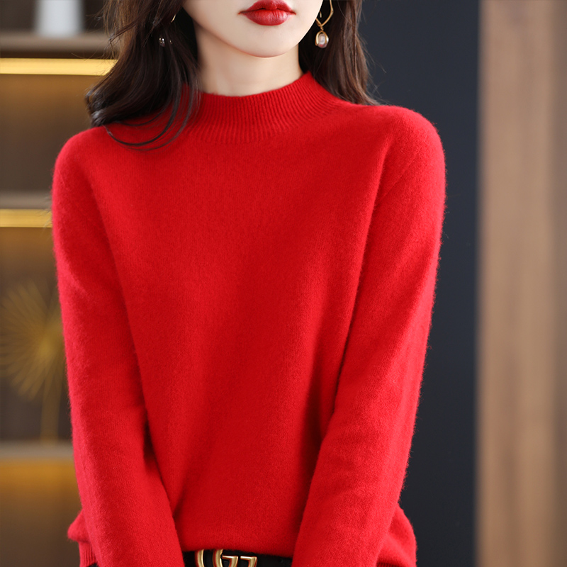 Autumn Woman’s Sweaters Female Pullover Long Sleeve Half Turtleneck Basic Style Jumper 100% Wool Knitted Tops Cashmere Sweaters alx