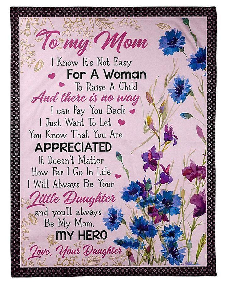 [Personalized Name] Always Be My Mom Blue And Purple Flower –  Gift For Mother’S Day, Mommy, Gift For Home Decor, Gift For Family  – Custom Fleece Blanket